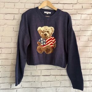 Grayson Threads Navy Sweater with Teddy Bear Design